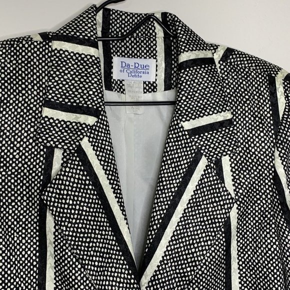 DA-Rue of Calif Petite Blazer Jacket Womans 12P Black & White Partnered Vtg 80s - Picture 6 of 8